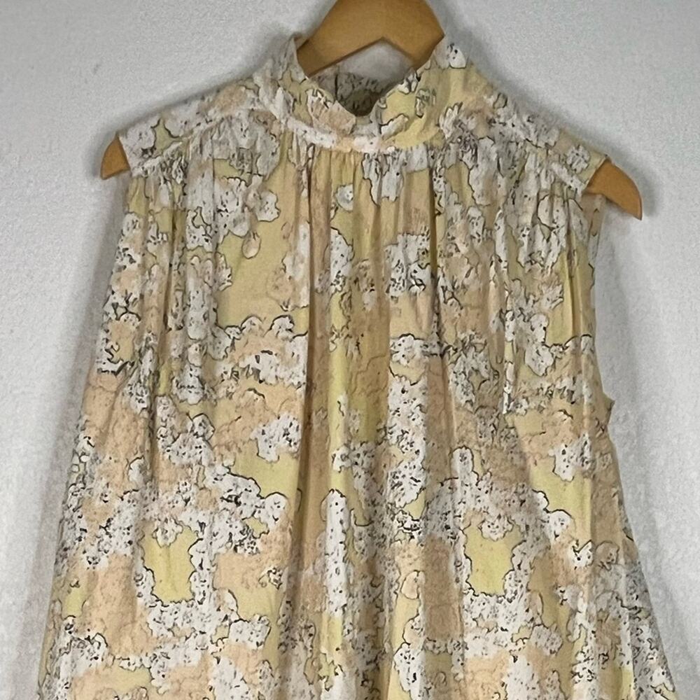 COS sleeveless smocked abstract digital print in yellow/white midi dress Office - Picture 2 of 10